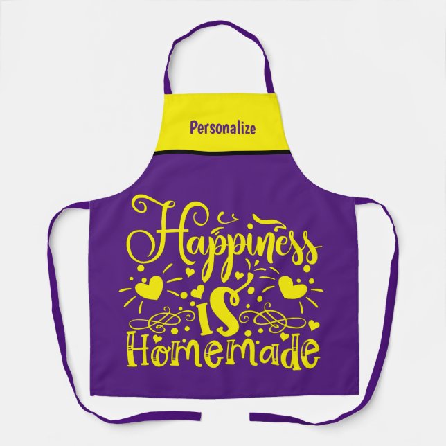 Happiness is Homemade Quote Purple Yellow Apron (Front)