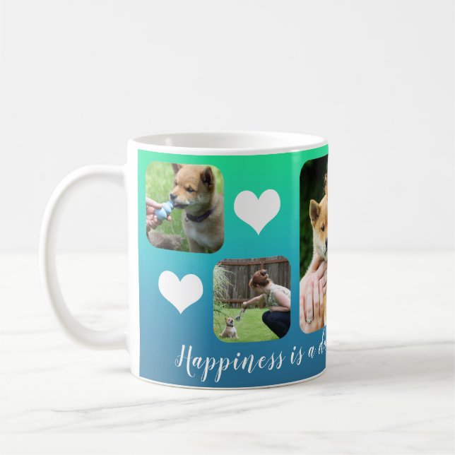 Happiness Is | Modern Custom 5 Photo Pet Collage Coffee Mug (Left)