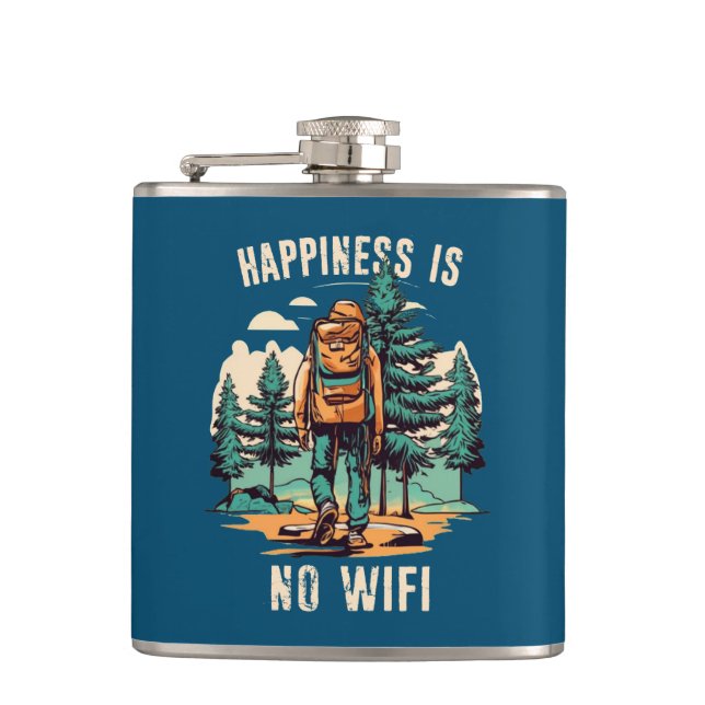 Happiness Is No Wifi Backpacking Hip Flask (Front)
