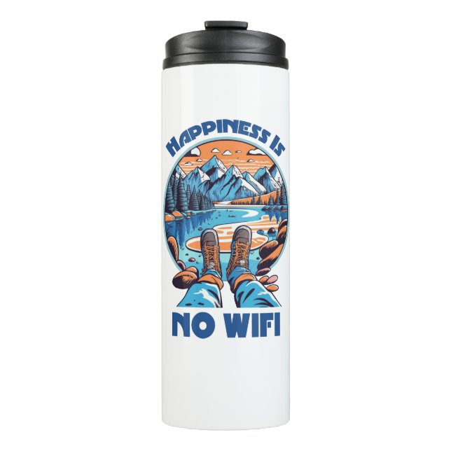 Happiness Is No Wifi Hiking Boots Thermal Tumbler (Front)