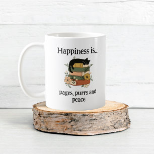 Happiness is... pages, purrs and peace coffee mug