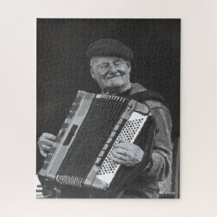 Happiness Is, Paris Musician Black & White Art Jigsaw Puzzle