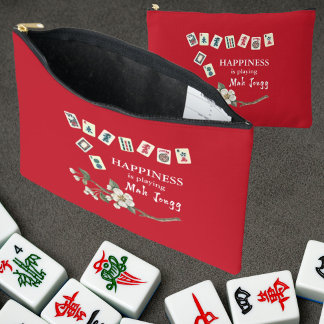 Happiness is playing Mah Jongg w/ the Girls Red Accessory Pouch