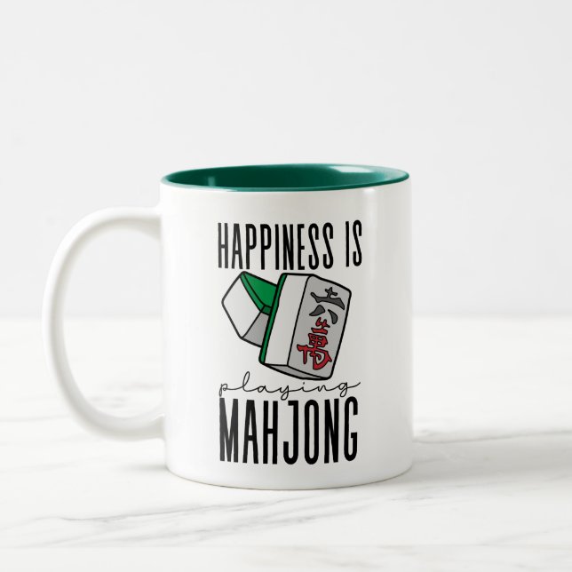 Happiness is Playing Mahjong Two-Tone Coffee Mug (Left)
