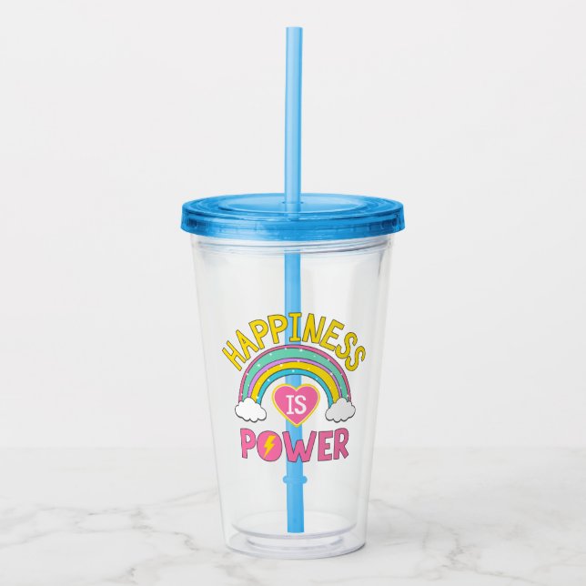 Happiness is Power Rainbow Acrylic Tumbler (Front)