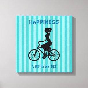 Happiness Is Riding My Bike - Cyclist Silhouette Canvas Print