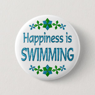 Happiness is Swimming 6 Cm Round Badge