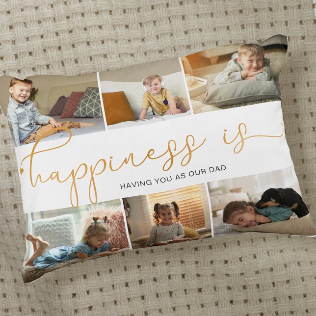 Happiness is you as Dad Modern 6 Photo Collage Decorative Cushion (Creator Uploaded)