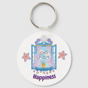 Happiness Kawaii Kitten Design Key Ring