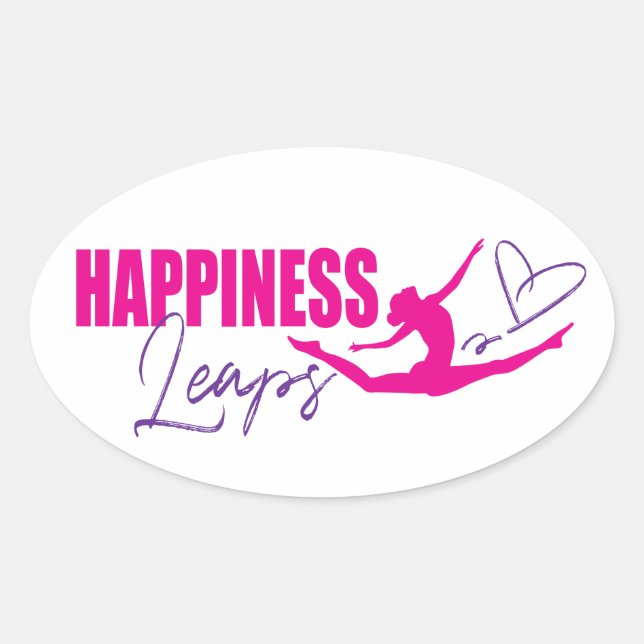 Happiness leaps heart leapping girl pink purple oval sticker (Front)