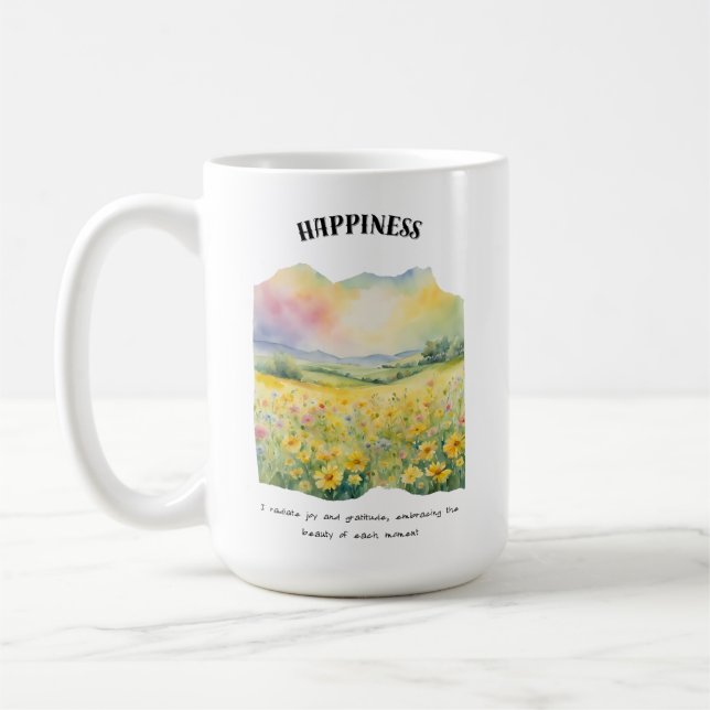 Happiness Positive Affirmation Card Coffee Mug (Left)