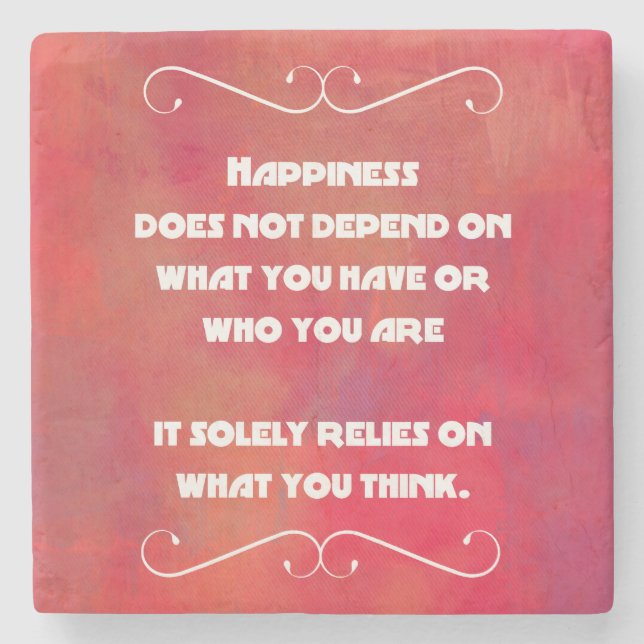 Happiness Quotation on an Orange Red Abstract Stone Coaster (Front)