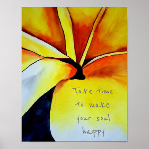 Happiness quote Tropical Yellow flower Poster
