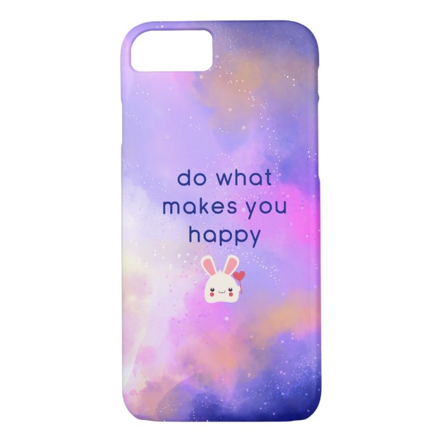 Happiness Quote with Surreal Clouds and a Bunny Case-Mate iPhone Case (Back)