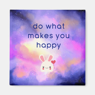 Happiness Quote with Surreal Clouds and a Bunny Magnet