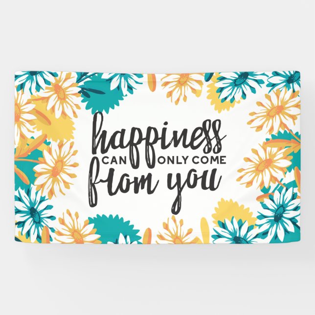 Happiness Quotes with Flower Pattern Banner (Horizontal)