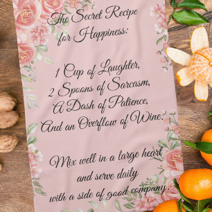 Happiness Recipe Floral Kitchen Towel