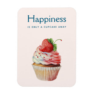 Happiness Saying Strawberry Cupcake Sweet Dessert Magnet