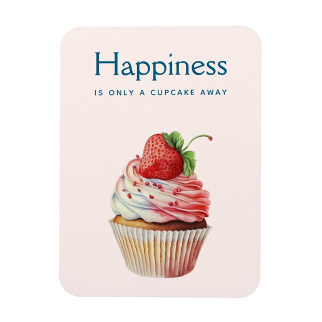Happiness Saying Strawberry Cupcake Sweet Dessert Magnet (Vertical)