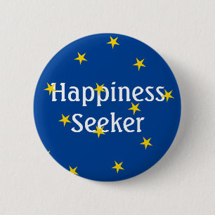 Happiness Seeker Yellow  Stars Blue 6 Cm Round Badge
