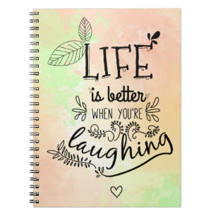 Happiness, Success, Life Attitude Pink Watercolor Notebook