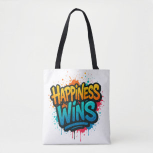 Happiness Wins Graffiti Design Tote Bag