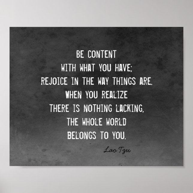 happiness zen quote Lao Tzu white on charcoal grey Poster (Front)