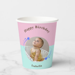 Happpy Birthday Shooting Star Pink Green Paper Cup