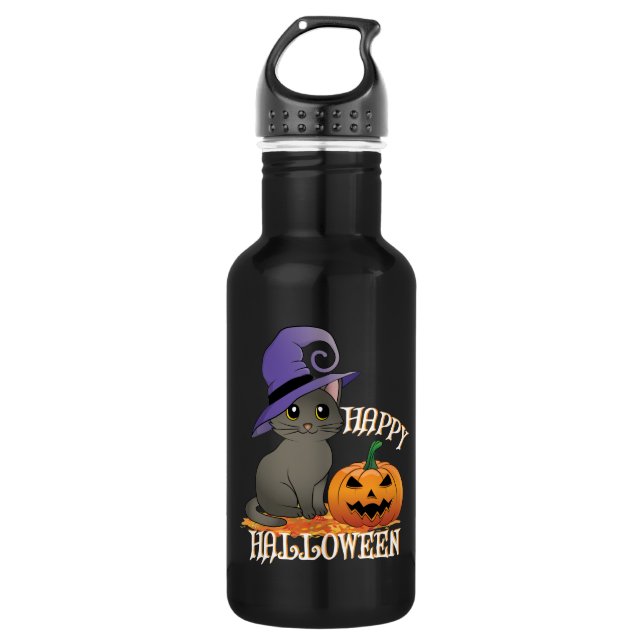 Happpy Halloween Cat with Pumpkin 532 Ml Water Bottle (Front)