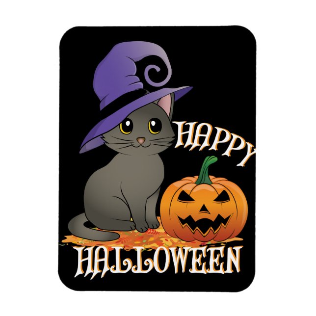Happpy Halloween Cat with Pumpkin Magnet (Vertical)
