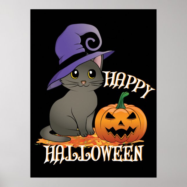 Happpy Halloween Cat with Pumpkin Poster (Front)