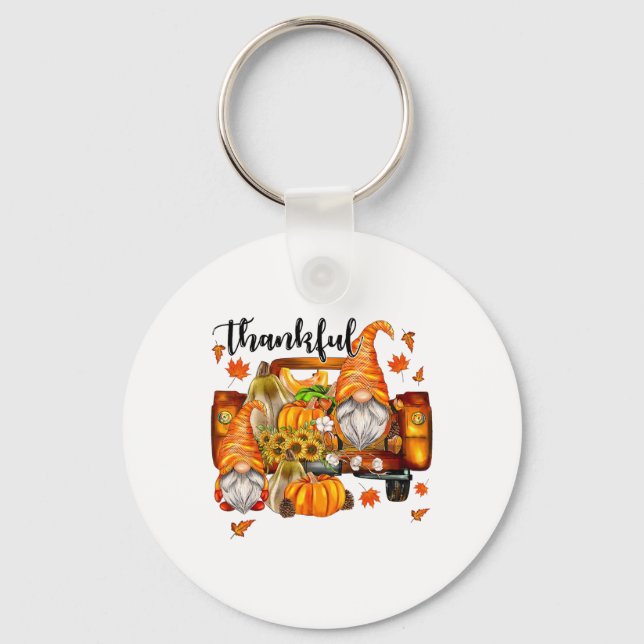 Happpy Thanksgiving Day Autumn Fall Maple Leaves T Key Ring (Front)