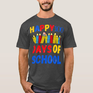Happy100 Days of school colourful pencils shape T-Shirt