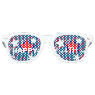 Happy4th Red White&Blue Stars White Aviator Shades