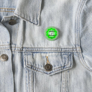 Happy 00th Birthday Cute green boho flower petal  3 Cm Round Badge