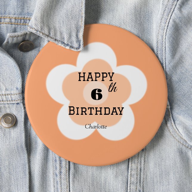 Happy 00th Birthday Cute orange boho flower petal  6 Cm Round Badge (In Situ)