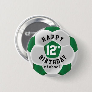 Happy 00th Birthday - Dark Green Soccer Ball 6 Cm Round Badge
