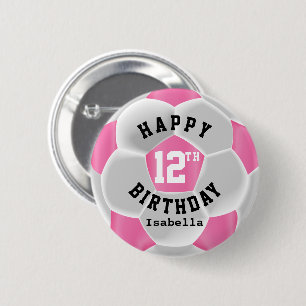Happy 00th Birthday - Pink Soccer Ball 6 Cm Round Badge