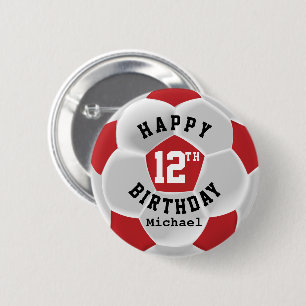 Happy 00th Birthday - Red Soccer Ball 6 Cm Round Badge