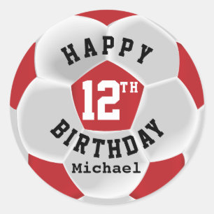 Happy 00th Birthday - Red Soccer Ball Classic Round Sticker