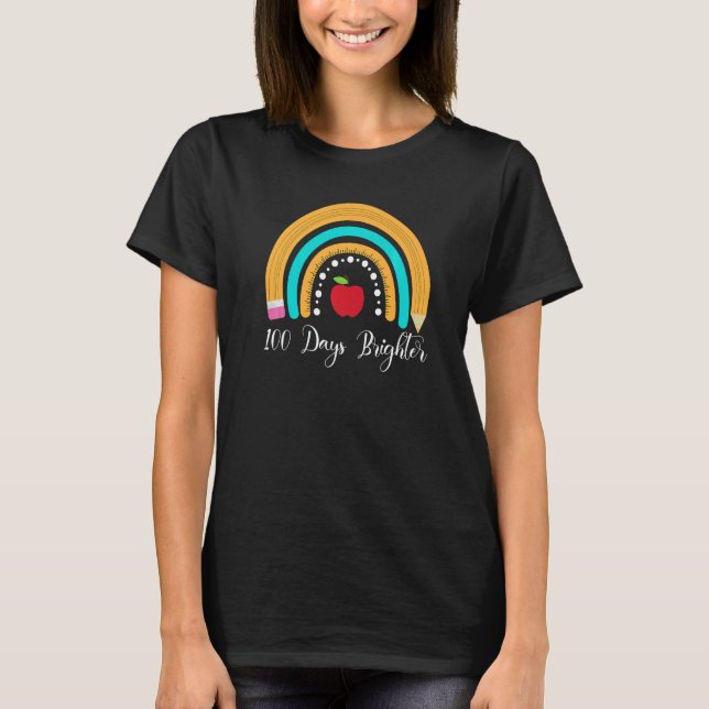 Happy 100 Days Brighter for Teachers Kids Rainbow T-Shirt (Front)