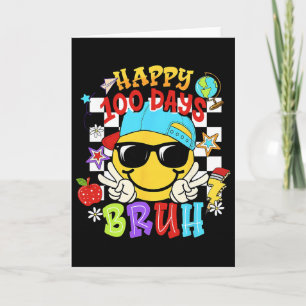 Happy 100 Days Bruh Funny School Groovy Checkered Card