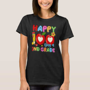 Happy 100 Days Of 2nd Grade Pencil Apples Kids Tea T-Shirt