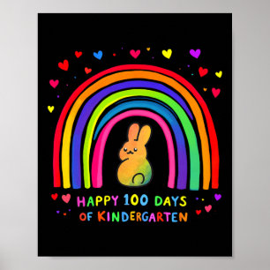 Happy 100 Days Of Kindergarten Rainbow Bunny Cute Poster