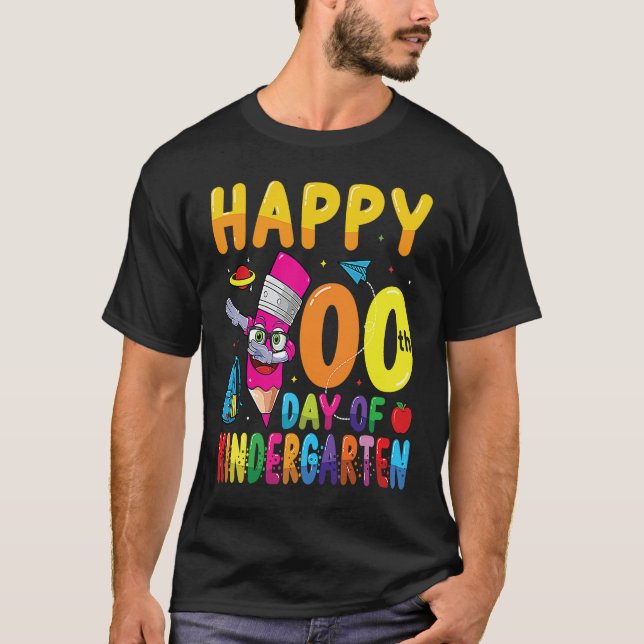 Happy 100 Days Of Kindergarten Students 100th Days T-Shirt (Front)