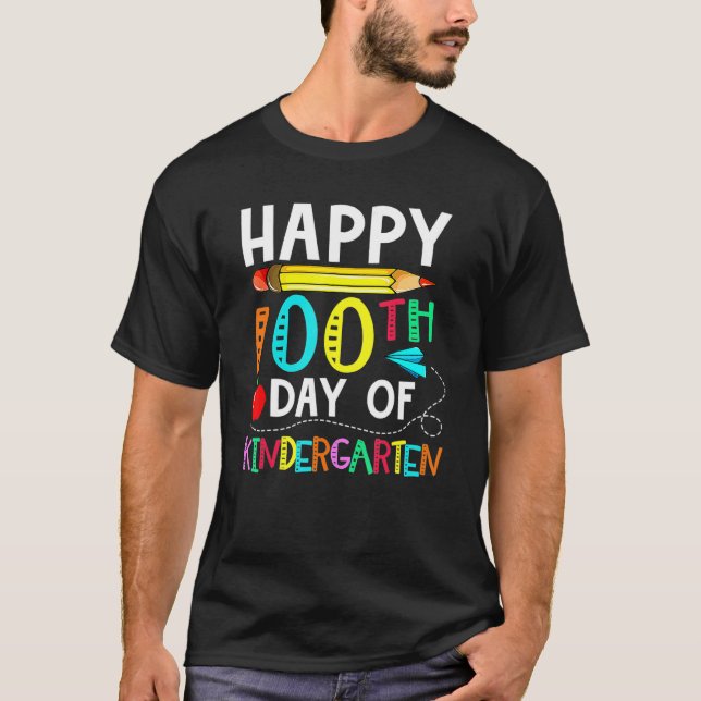 Happy 100 Days of Kindergarten Teacher and Kids Co T-Shirt (Front)