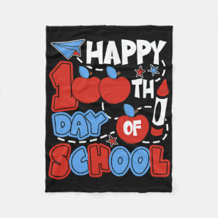 Happy 100 Days Of School Apple Teacher Funny Fleece Blanket