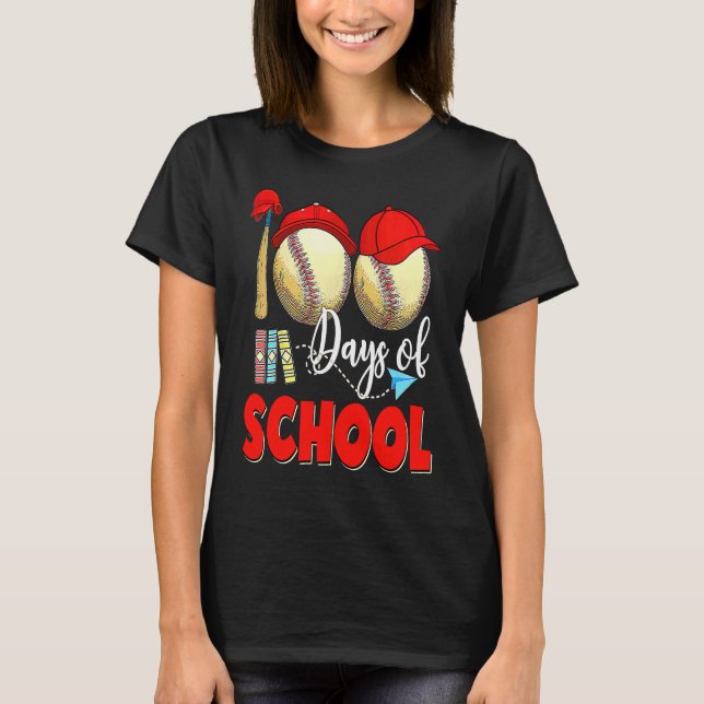 Happy 100 Days Of School Baseball 100 Days Smarter T-Shirt (Front)