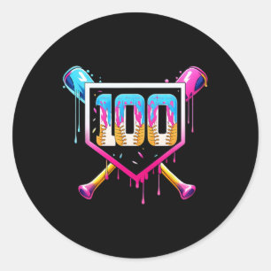 Happy 100 Days Of School Baseball Drip 100th Day O Classic Round Sticker
