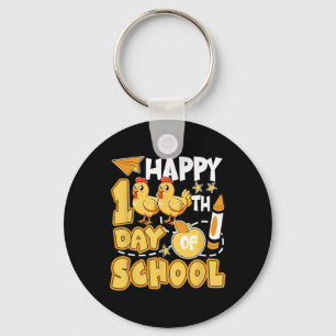 Happy 100 Days Of School Chicken Student Kids Boys Key Ring